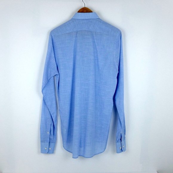 SuitSupply Blue Houndstooth Egyptian Cotton Button Up Dress Shirt Size 15 3/4 L - Picture 14 of 14